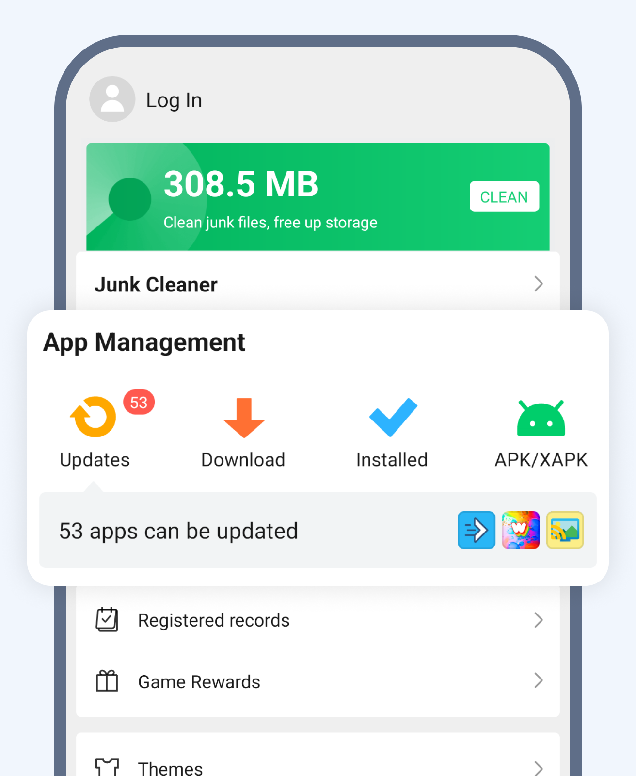 Vá para Eu > Gerenciamento de Aplicativos > Gerenciamento de APK / XAPK