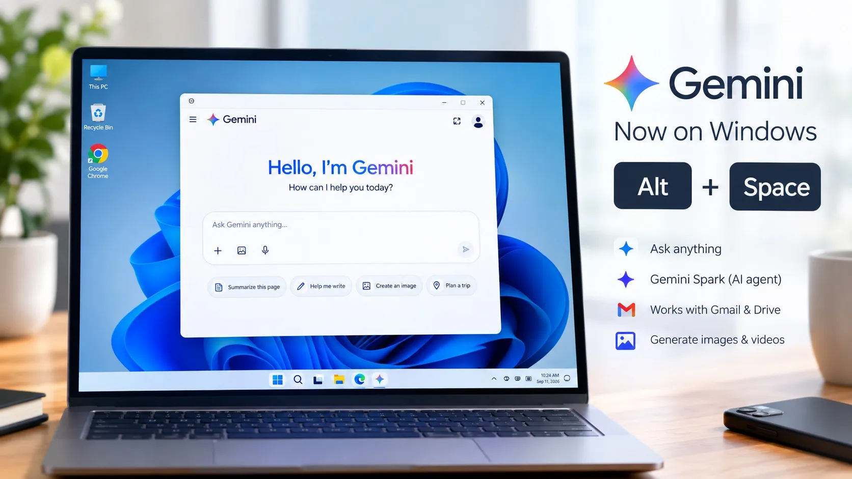 App do Gemini para Windows: atalho Alt + Space e agente Spark